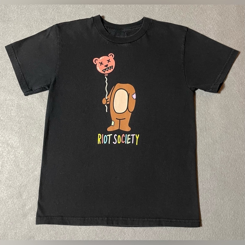 Riot Society Bear Balloon Head Black Short Sleeve T-Shirt Size Small